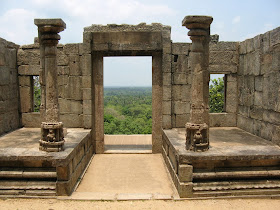 ruins of Yapahuwa, the ancient Sacred Tooth Relic Temple, flanked by columns, stone walls