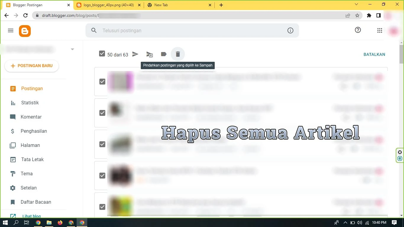 Cara Menghapus Semua Postingan Artikel Blog
