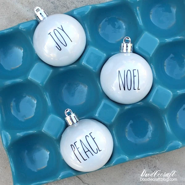 Rae Dunn inspired Cricut vinyl ornaments!