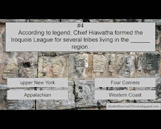 According to legend, Chief Hiawatha formed the Iroquois League for several tribes living in the ______ region. Answer choices include: upper New York, Four Corners, Appalachain, Western Coast