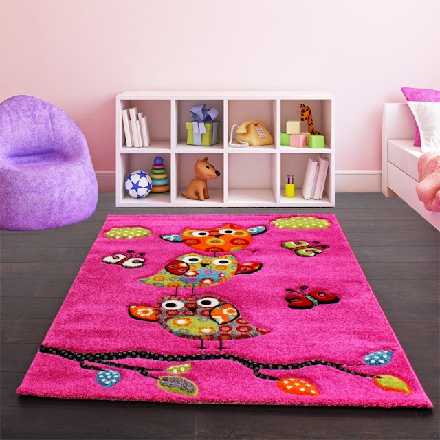 Tapis de sol pour chambre de fillette couleur rose avec motifs, tapi doux, épais et pas cher