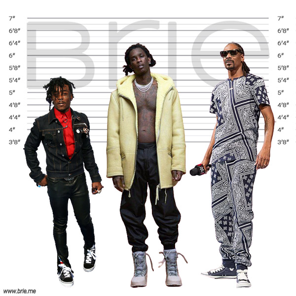Young Thug height comparison with Lil Uzi Vert and Snoop Dogg