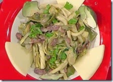 Lunghetti di pasta con carciofi, gambuccio e provolone