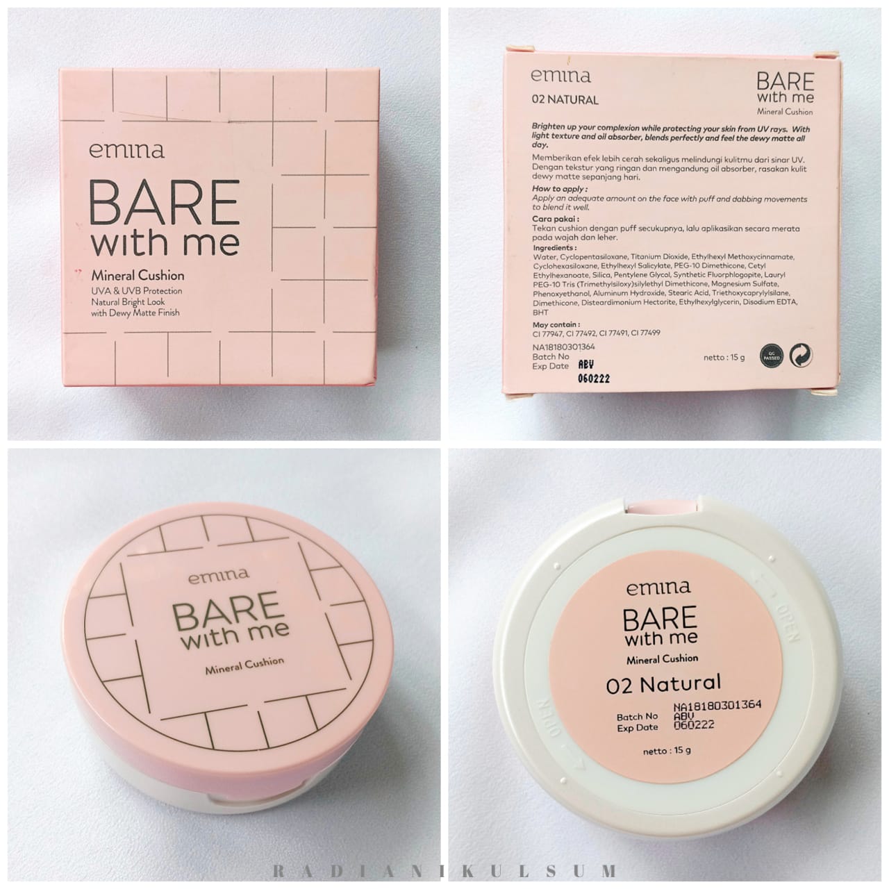 kemasan Emina Bare with Me Mineral Cushion Shade 02 Natural Dewy Matte Finish