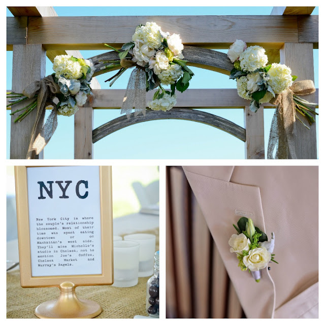 arbor wedding flowers, ivory boutonniere, wedding flowers