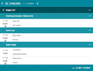 les programmes de rugby pour le 27 mai 2022