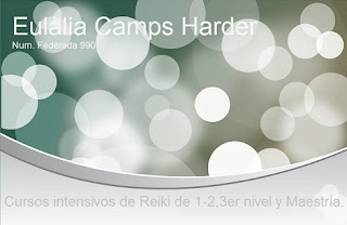 Una o dos veces al años imparto unos Cursos intensivos de Reiki de 1er. ,2ª , 3er nivel y Maestría. Eulalia Camps Harder. Marceliterra