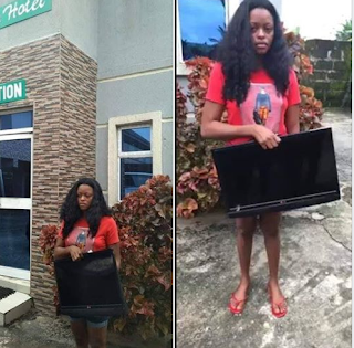 Lady nabbed after stealing a hotel’s plasma TV in Delta