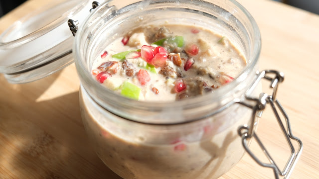 Apple oats in a jar on a sunny day