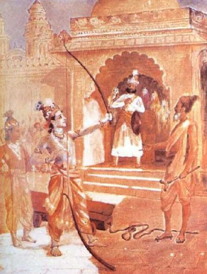 Sri Rama breaking the bow painting Raja Ravi Varma