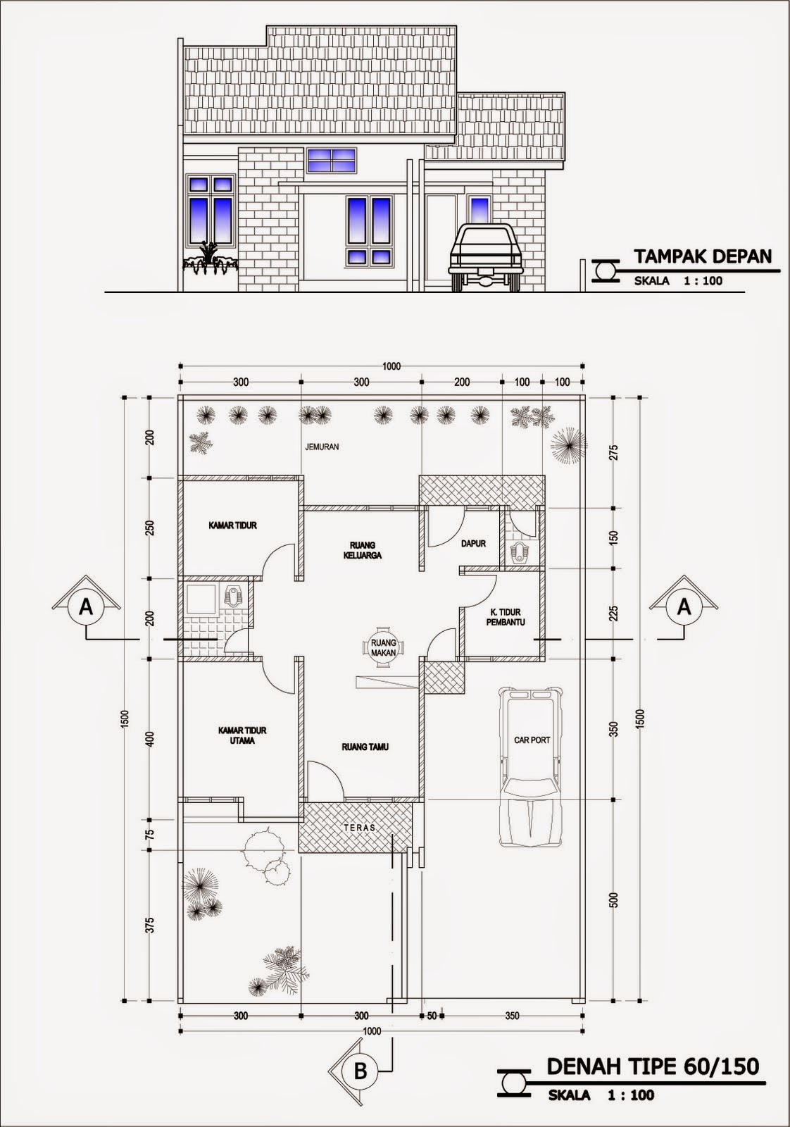 Denah Rumah Minimalis 1 Lantai Ukuran 10x12 Kris Web