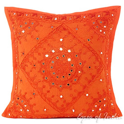 orange bohemian pillow from India