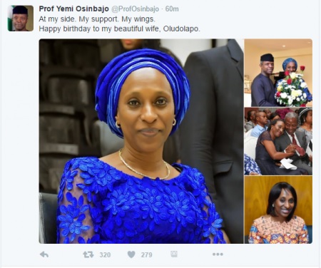 WOW!!! Osinbajo Sends Beautiful Birthday Message to Wife - ''My support. My wings''