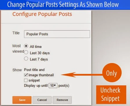 Popular Posts Widget Settings