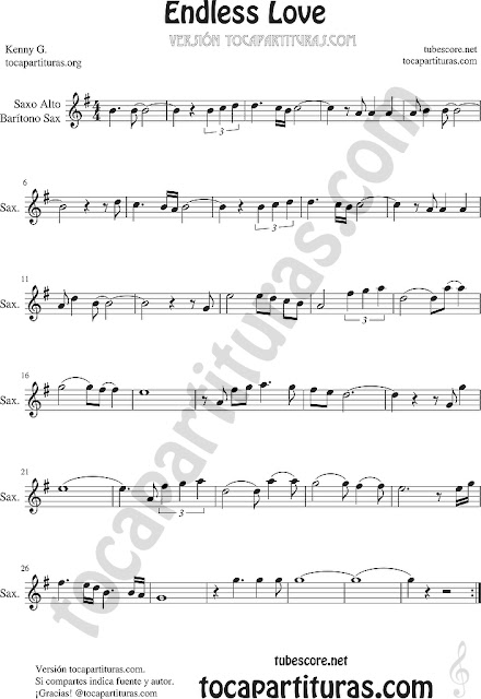  Saxofón Alto y Sax Barítono Partitura de Endless Love Sheet Music for Alto and Baritone Saxophone Music Scores