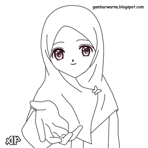 Mewarnai Wanita Berhijab Belajar Mewarnai Gambar 