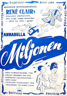 MILJONEN. Cartel: 70 x 100 cms. Suecia. EL MILLÓN. Le million. 1931. Francia. Dirección: René Clair. Reparto: Annabella, René Lefèvre, Jean-Louis Allibert, Paul Ollivier, Constantin Siroesco, Raymond Cordy, Vanda Gréville.