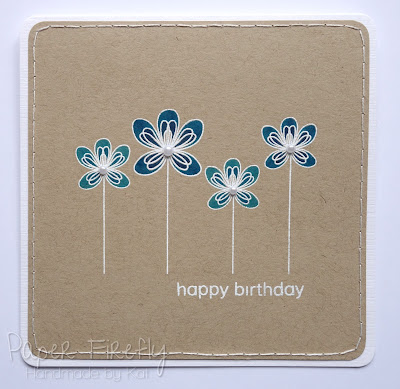 CAS card with white embossed and coloured flowers (Clearly Besotted stamp)