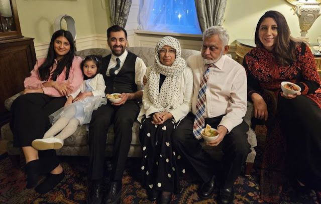 Scottish First Minister Humza Yusaf with his family at Bute House, Edinburgh. Humza Yousaf Twitter.