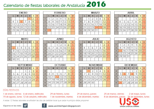 calendario laboral 2016 USO IMTECH SPAIN