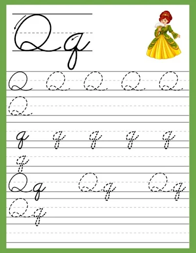 Cursive Tracing Guide: Letter Q