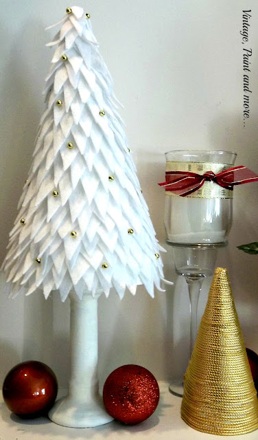 Vintage, Paint and more... diy'd trees with felt and gold beads and gold cord