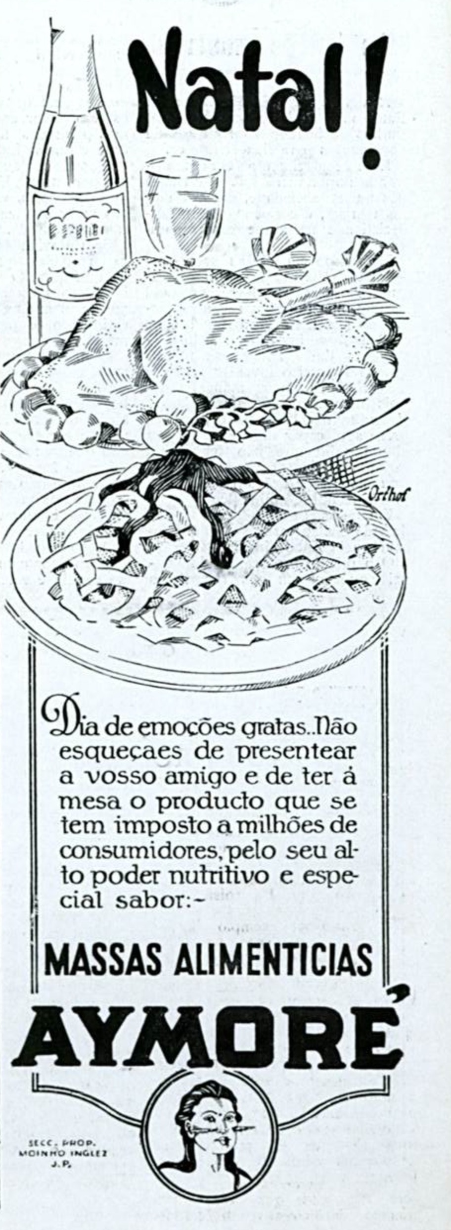Campanha veiculada em 1930 ofertando as massas alimentícias da Aymoré para as festas natalinas