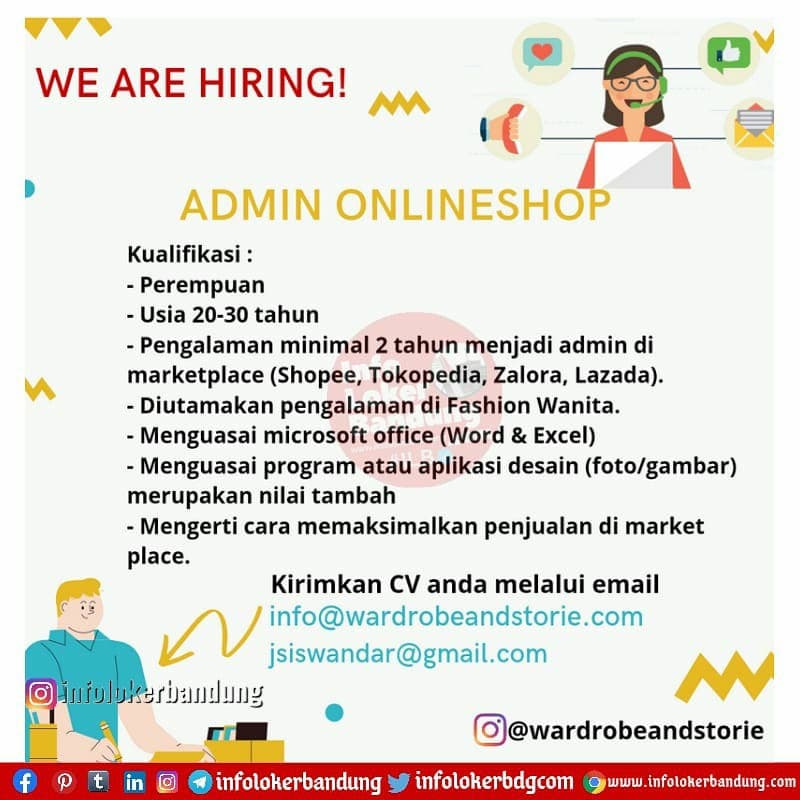 Lowongan Kerja Admin Online Shop Wardrobeandstorie Bandung April 2021