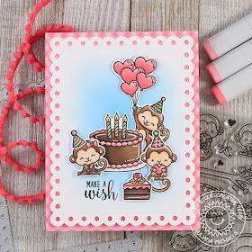Sunny Studio Stamps: Make A Wish Love Monkey Frilly Frames Birthday Card by Juliana Michaels