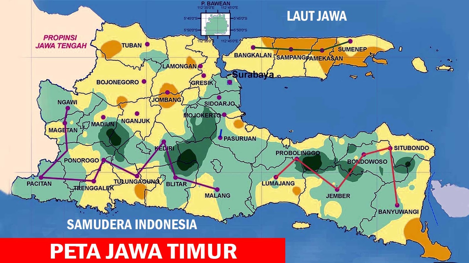  Peta Jawa Timur lengkap  HD dengan 29 nama kabupaten dan 9 kota