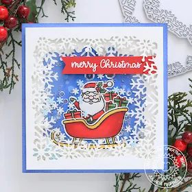 Sunny Studio Stamps: Santa Claus Lane Layered Snowflake Frame Dies Fancy Frames Dies Merry Christmas Card by Juliana Michaels