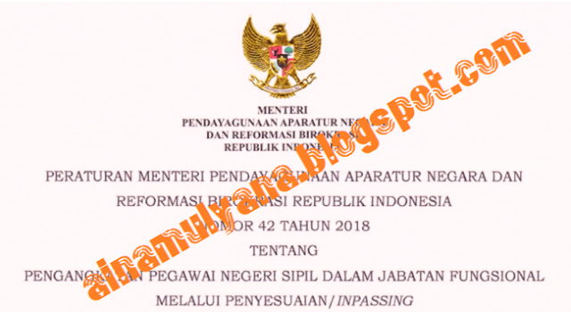  Tentang Pengangkatan PNS dalam Jabatan Fungsional Melalui Penyesuian  PERMENPAN RB NOMOR 42 TAHUN 2018 TENTANG PENGANGKATAN PEGAWAI NEGERI SIPIL DALAM JABATAN FUNGSIONAL MELALUI PENYESUIAN (INPASSING)