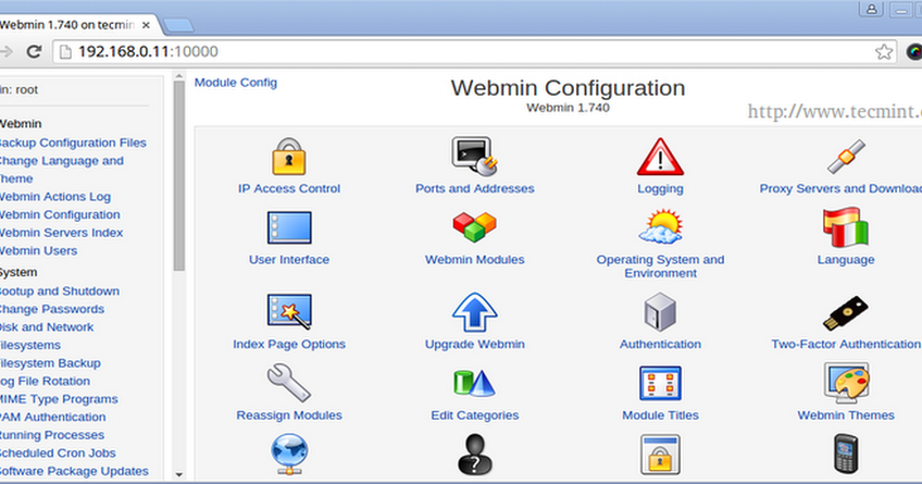 Control panel hosting webmin