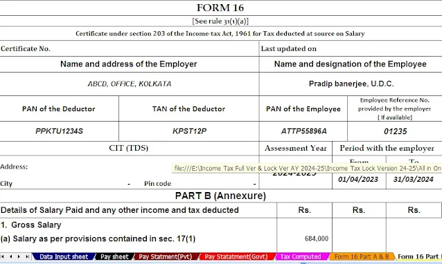 Download Auto Calculate Income Tax Preparation Software in Excel All in One for the Non-Government Employees for the F.Y.2023-24