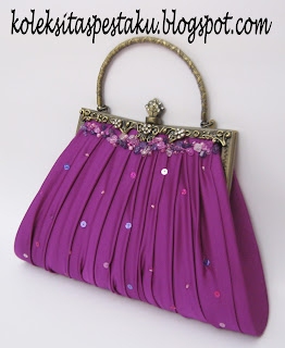 Tas Pesta Ungu Model Behel Payet Ungu Handmade Mewah Elegant