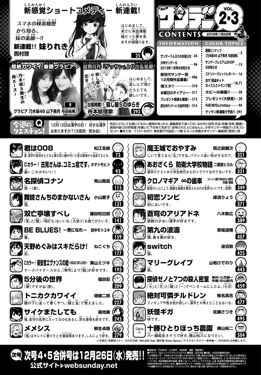 Weekly Shounen Sunday Edition Weekly Shounen Sunday 2 3 19 Features Section