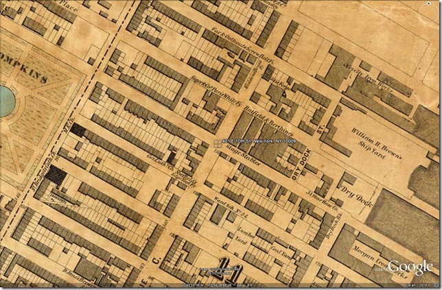 1852 NY Rumsey Map overlay showing 401 E 10th St and St. Bridgets Cathedral 1852 NY Rumsey Map overlay showing 401 E 10th St and St. Bridgets Cathedral
