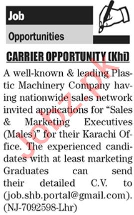 Sales & Marketing Executive Jobs Open in Karachi 2021.