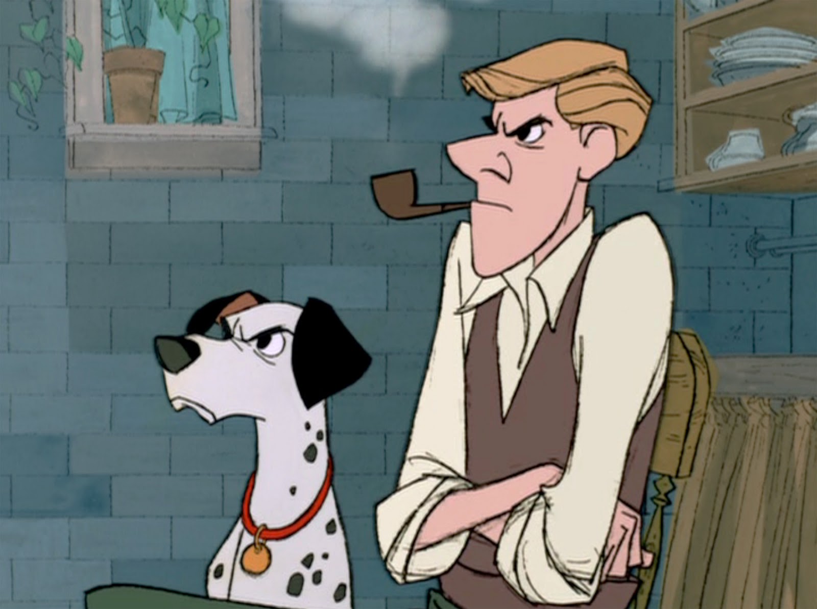 Pongo and Roger are unimpressed with Cruella de Vil