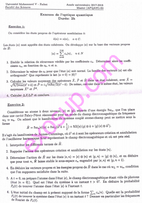 examen optique quantique master apq s3 fsr 2017-2018