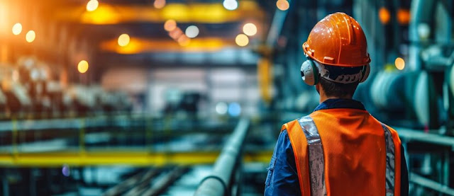 In the midst of a bustling city street, a bluecollar worker stands proudly in his orange workwear with a noise canceling headphone