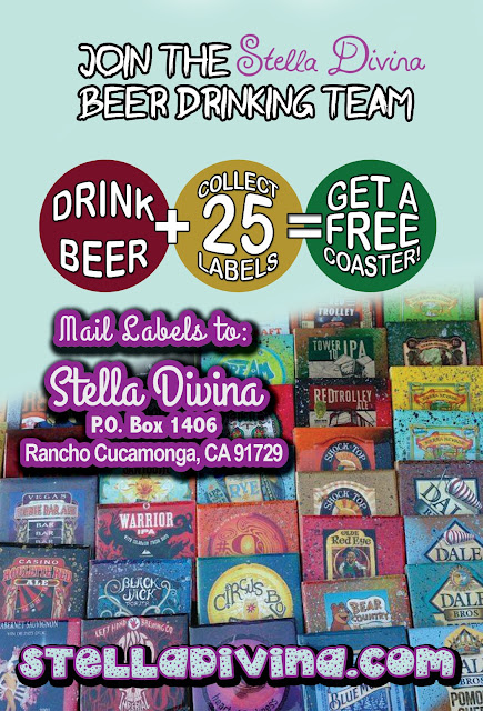 Drink Beer and Get a Free Coaster at Stella Divina , She needs your old labels!