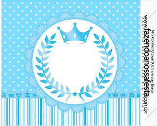 Light Blue Crown in Stripes and Polka Dots  Free Printable Candy Bar Labels for a Quinceanera Party.