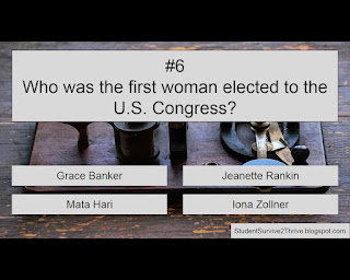 Who was the first woman elected to the U.S. Congress? Answer choices include: Grace Banker, Jeanette Rankin, Mata Hari, Iona Zollner