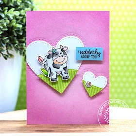Sunny Studio Stamps: Miss Moo Stitched Hearts Spring Greetings Love Themed Card by Eloise Blue