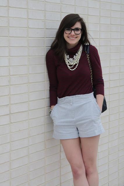 2017, spring, J.Crew, stripes, turtleneck, ruffles, pearls, patterns, OOTD, 