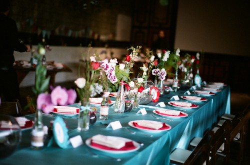 A Turquoise and Red Winter Wedding Setting