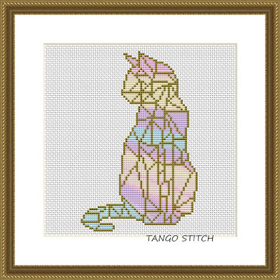 Rainbow cat cross stitch pattern Cute animals geometric embroidery - Tango Stitch