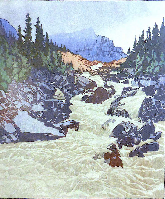 a Walter Joseph Phillips print of a rocky river, Canada