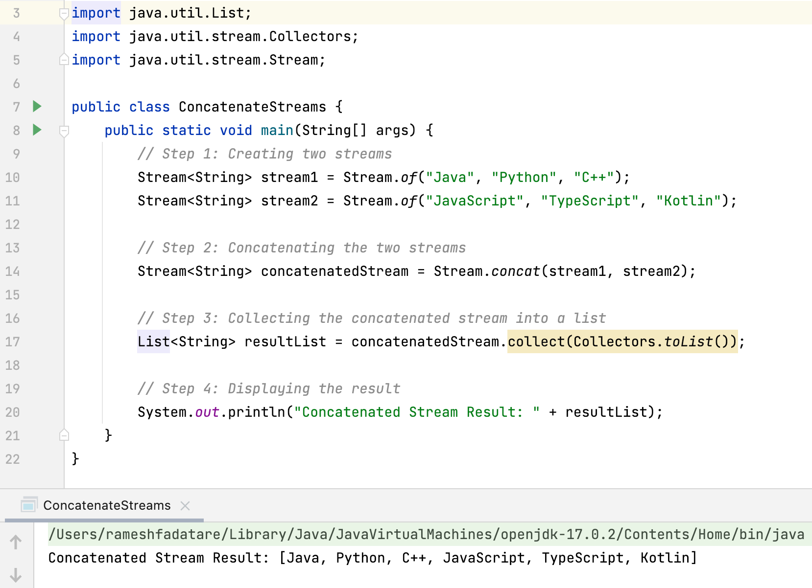 Java 8 Program to Concatenate Two Streams